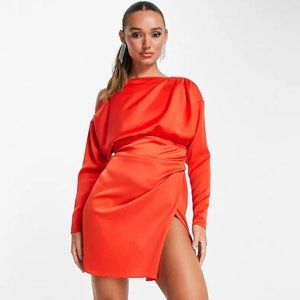 NWT ASOS DESIGN - Off Shoulder Satin Mini Dress With Tuck Detail Bodice